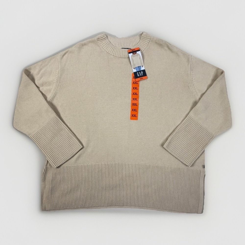 GAP Sweater Women's 2XL Beige Crewneck Long Sleeve Cotton Pullover NWT